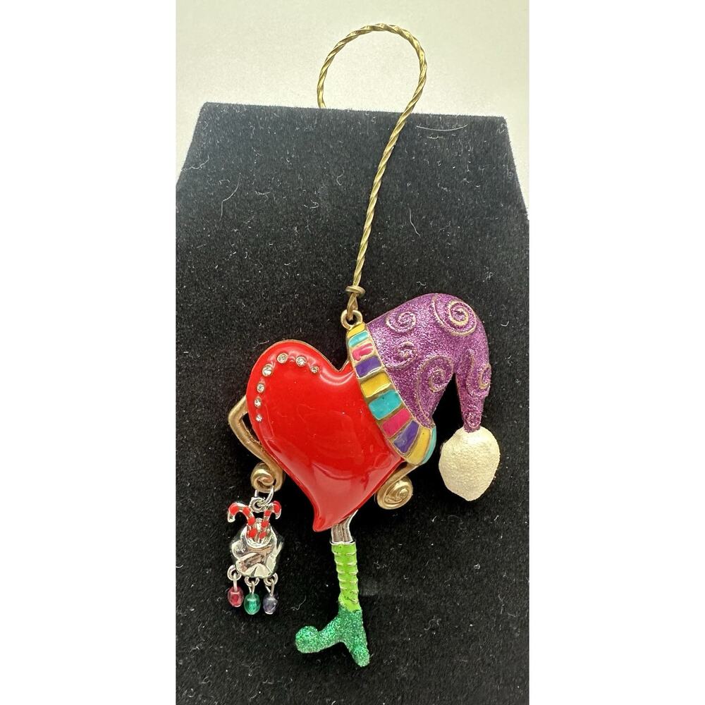 Chico's Christmas Heart Ornament Metal & Enamel "Love More" with Hook